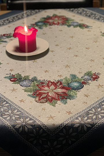 Świąteczne gobeliny obrusy i szaliki CHRISTMAS STAR II niebieskie