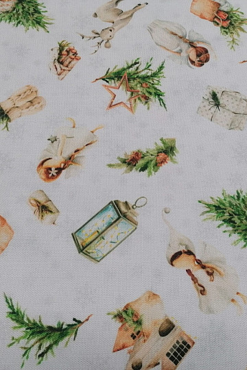 Świąteczna tkanina dekoracyjna ANIOŁ I JELEŃ