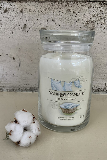 świeczka zapachowa YANKEE CANDLE CLEAN COTTON GLASS DUŻA 2 KNOTY