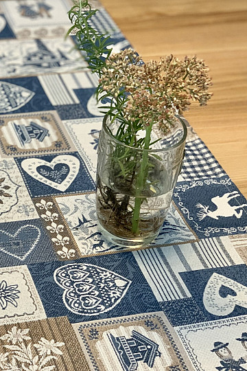 Obrus gobelinowy, szalik PATCHWORK Niebieskie SERCA