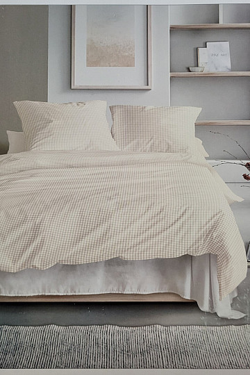 IRISETTE luksusowa satyna bawełniana BEŻOWA BIAŁA KRATKA