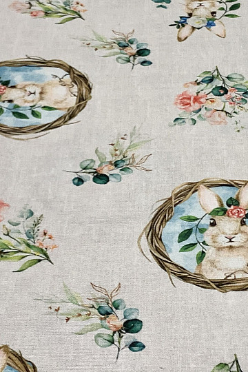 Tkanina dekoracyjna ZAJĄCZEK WIELKANOCNY z różą