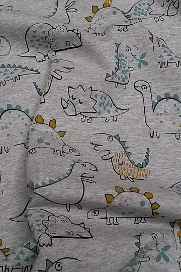 Dzianina bawełniana DINOSAUR szara