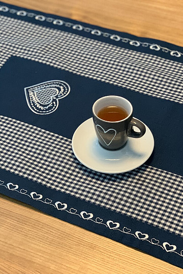 Haftowany obrus i szalik RURAL STYLE w kolorze niebieskim