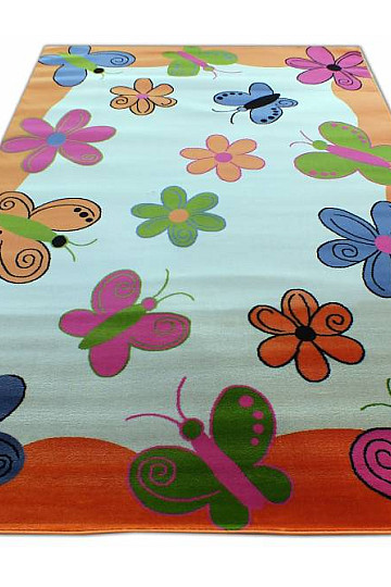 Dywan dziecięcy KIDS BUTTERFLIES and FLOWERS pomarańczowy