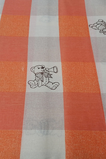 Tkanina bawełniana Misie w kratkę - pomarańczowy