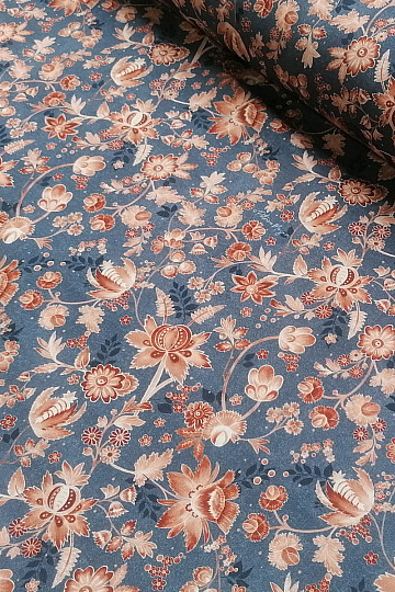 Tkanina bawełniana VARANASI KALAMKARI w kolorze niebieskim