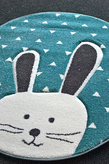 Okrągły dywan dziecięcy PASTEL Bunny turkusowy