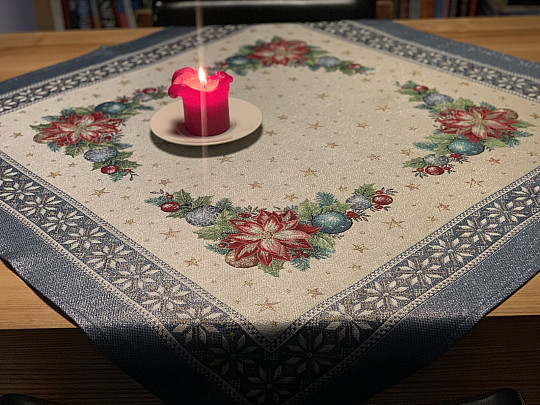 Świąteczne gobeliny obrusy i szaliki CHRISTMAS STAR II niebieskie
