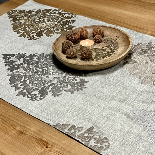 Haftowany szal REVIVAL w kolorze szaro-srebrnym