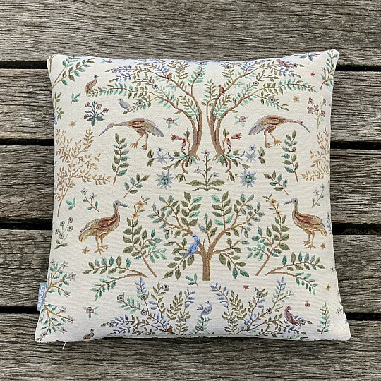 Gobelinowa poszewka na poduszkę WILLIAM MORRIS beżowa - pełna powierzchnia