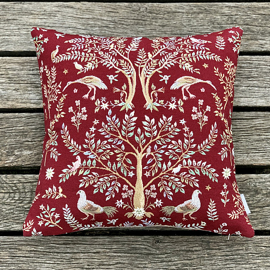 Gobelinowa poszewka na poduszkę WILLIAM MORRIS bordowa - na całej powierzchni