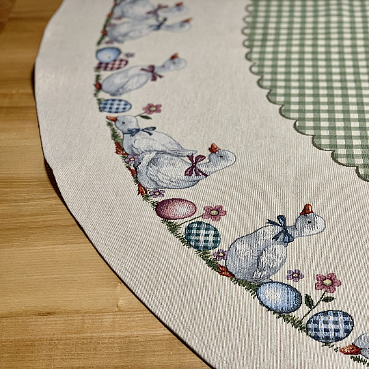 Okrągły obrus gobelinowy HUSSIČKY ZIELONA KRATA