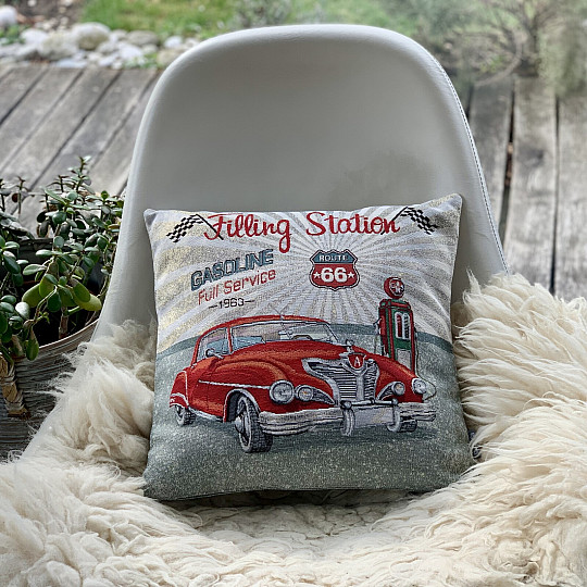 Poszewka na poduszkę z gobelinu STACJA PALIW ROUTE 66