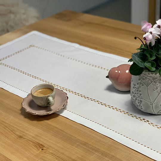 Obrus i szalik BIAŁY AŻUROWY