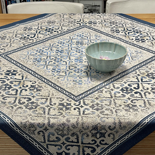 Obrus i szalik gobelinowy NIEBIESKI ORNAMENT