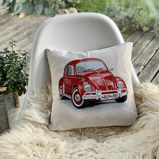 Gobelinowa poszewka na poduszkę VW BEETLE CZERWONA