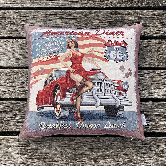 Gobelinowa poszewka na poduszkę AMERICAN DINER ROUTE 66