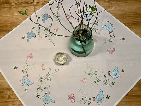 Haftowane obrusy i szale HEN niebieskie