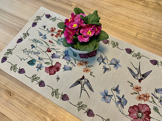 Gobelinowy obrus i szalik ŁĄKA Z JASŁONKĄ