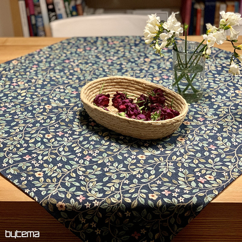 Obrus i szalik gobelinowy DRZEWO SZCZĘŚCIA cały w kolorze NIEBIESKIM