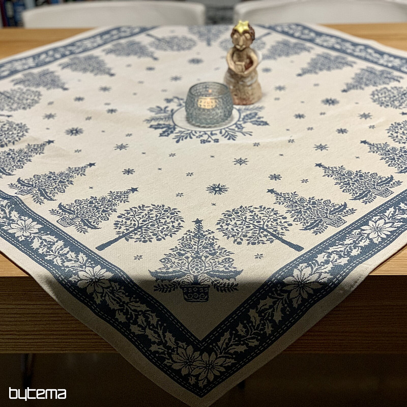 Obrus i szalik gobelinowy FOLK BOŻE NARODZENIE niebieski