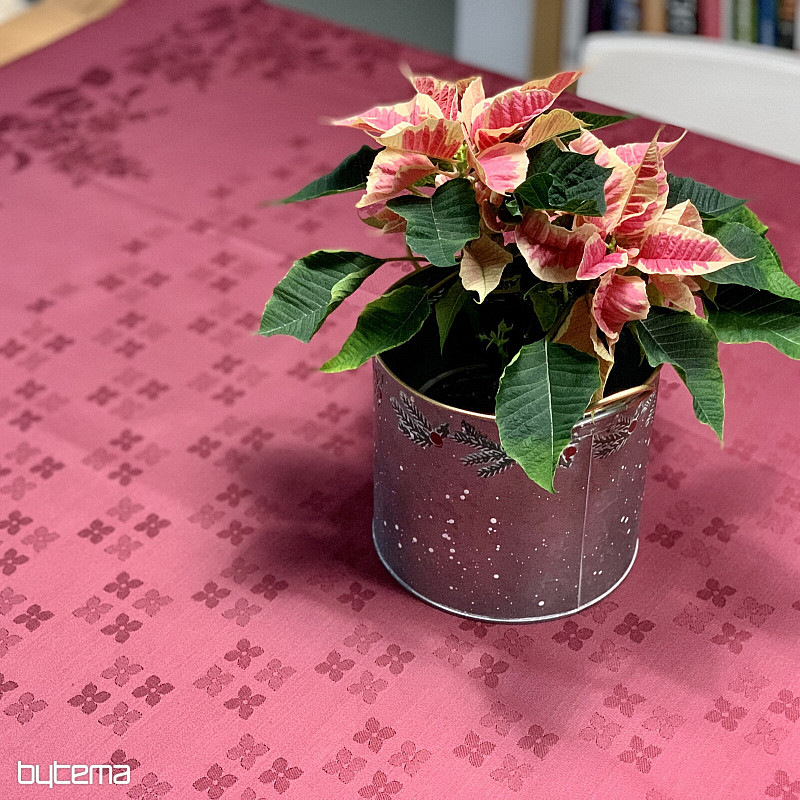 Obrus DAMASK kwiaty bordowy 120x140