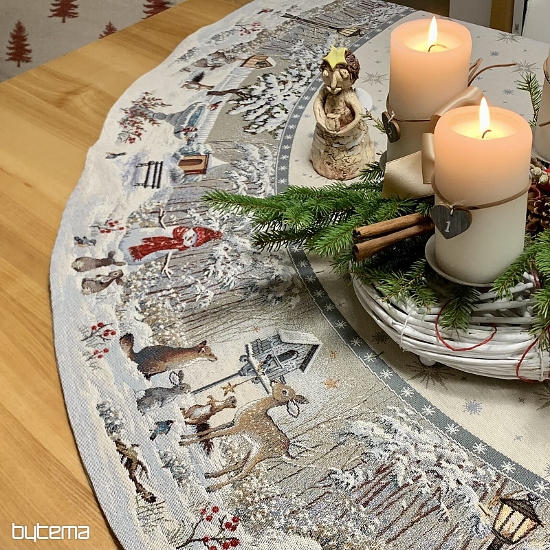 Obrus gobelinowy świąteczny okrągły NOC ZIMA