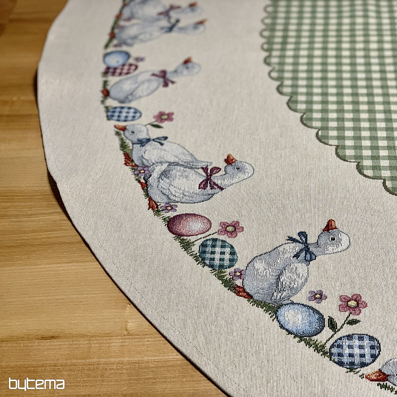 Okrągły obrus gobelinowy HUSSIČKY ZIELONA KRATA