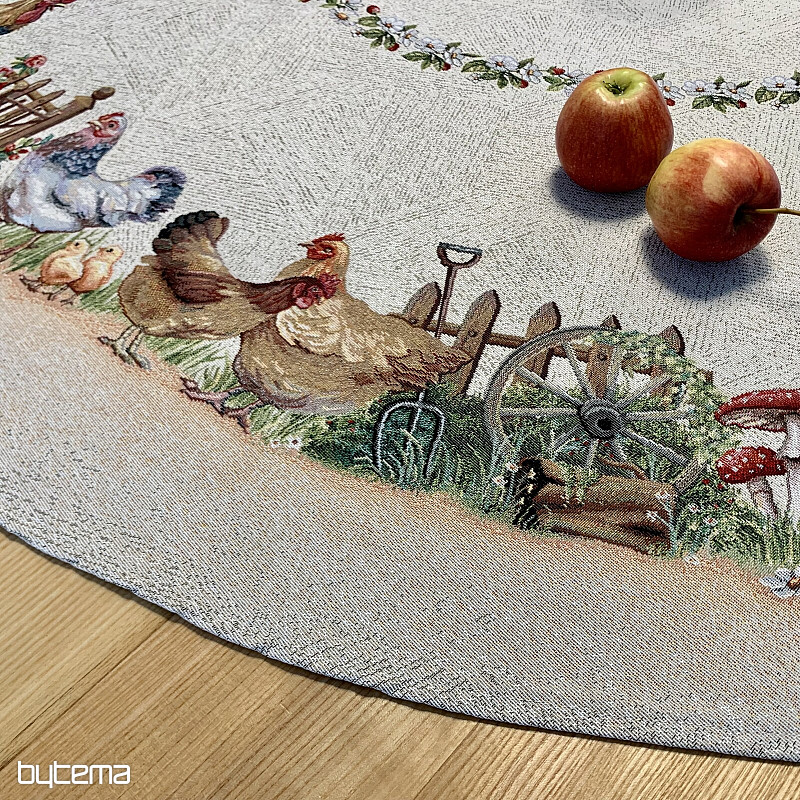 Okrągły obrus gobelinowy ROCK BY THE FENCE