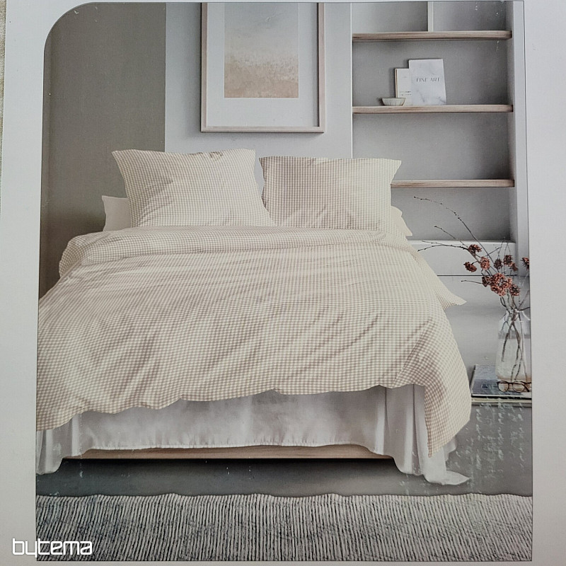 IRISETTE luksusowa satyna bawełniana BEŻOWA BIAŁA KRATKA