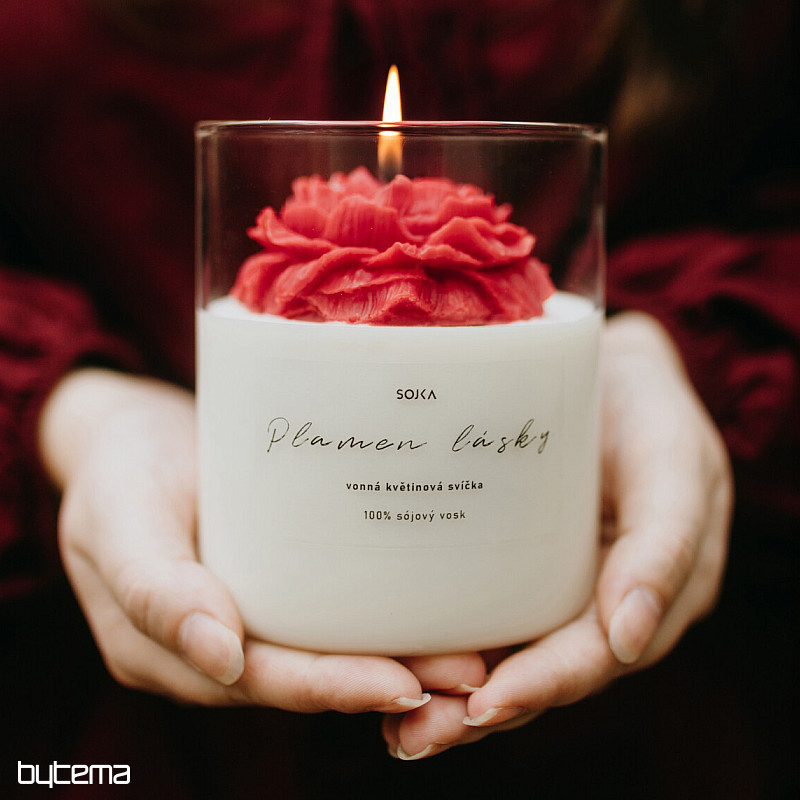 Świeca zapachowa FLAME OF LOVE z kwiatem i pokrywką