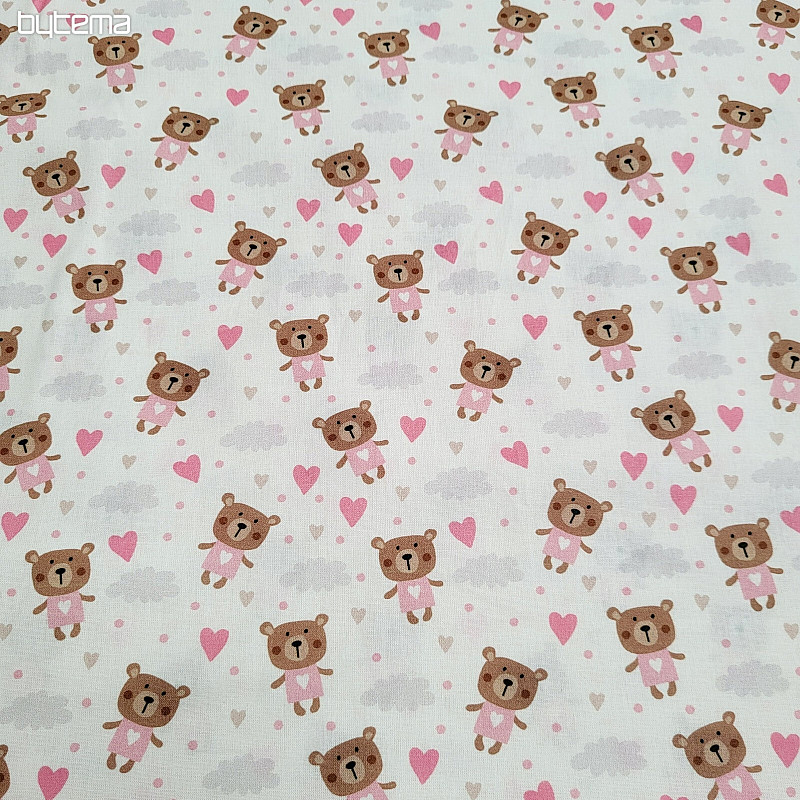 Tkanina bawełniana LOVE BEAR różowy