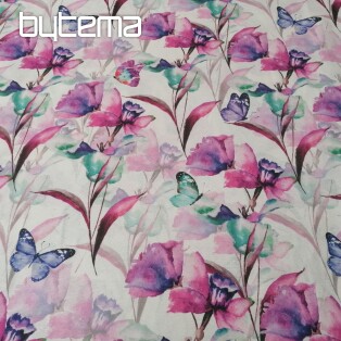 Tkanina dekoracyjna Kwiaty i motyle Cataleya fioletowo-turkusowa