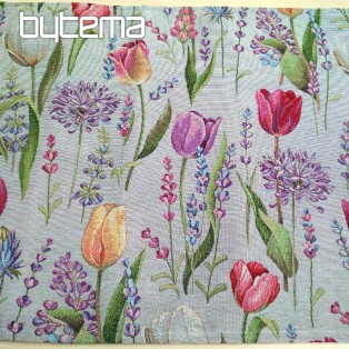 Obrus gobelinowy, szalik Wiosna - tulipany szaro-niebieskie