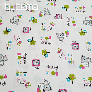 Tkanina dziecięca TEDDY BEAR różowo-zielony