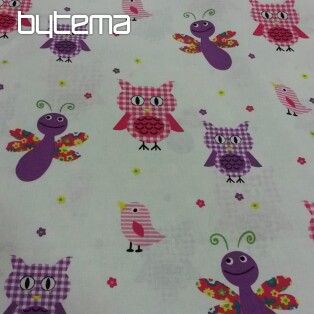 Tkanina dekoracyjna dla dzieci Fioletowe sowy i motyle