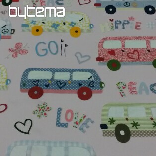Dziecięca tkanina dekoracyjna HIPPIE CARS różowa