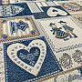 Dekoracyjna tkanina żakardowa PATCHWORK SERCA NIEBIESKIE