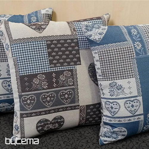 Poduszka dekoracyjna Gobelin SERDUSZKO PATCHWORK szaro-niebieski