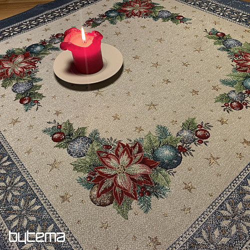 Świąteczne gobeliny obrusy i szaliki CHRISTMAS STAR II niebieskie