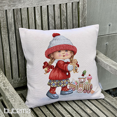 Świąteczna okładka gobelinowa DZIEWCZYNA Z ZABAWKĄ