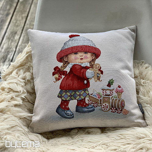 Świąteczna okładka gobelinowa DZIEWCZYNA Z ZABAWKĄ