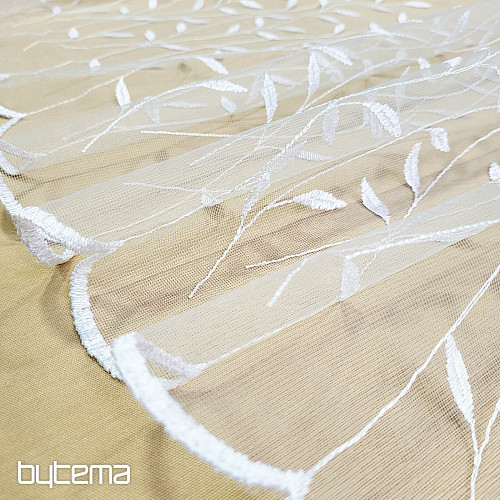 Zasłona haftowana 527 BIAŁA Z LIŚĆMI