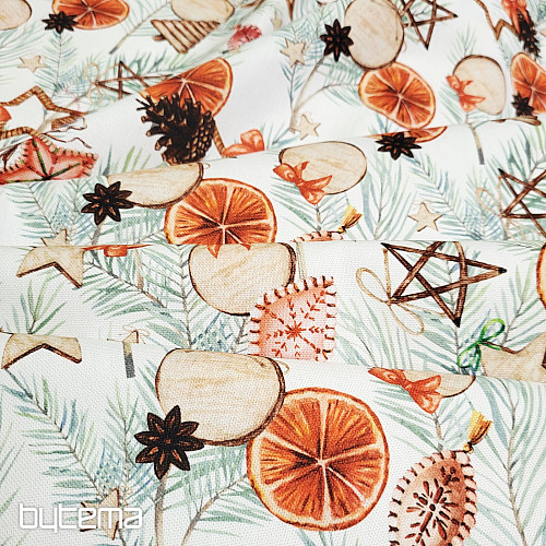 Świąteczna tkanina dekoracyjna Suszone pomarańcze