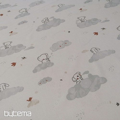 Tkanina bawełniana Zwierzęta na chmurce - biała