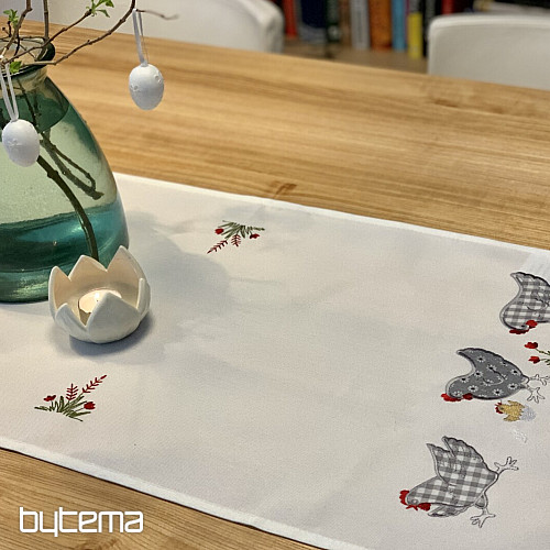 Haftowane obrusy i szale KURY haftowane w kolorze szarym