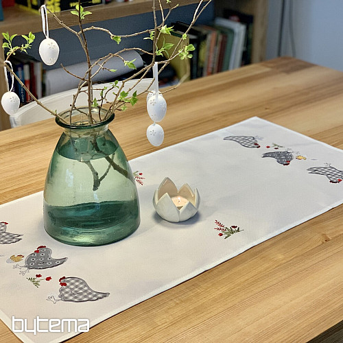 Haftowane obrusy i szale KURY haftowane w kolorze szarym