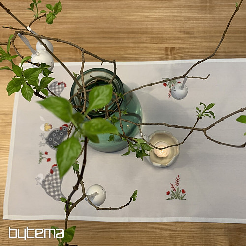 Haftowane obrusy i szale KURY haftowane w kolorze szarym