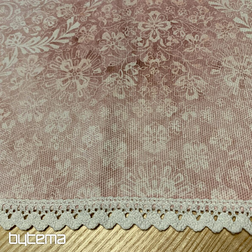 Stary różowy obrus z koronką 70x70